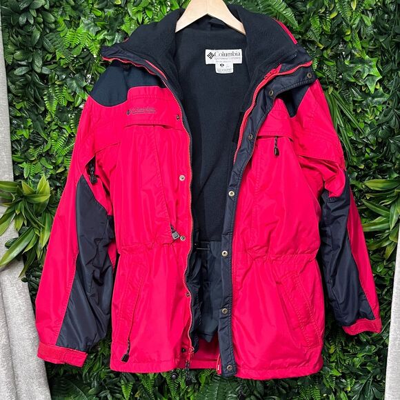 COLUMBIA SPORTSWEAR Mens Jacket M Red Black Bugaboo Full Zip 2 In 1 Fleece Lined - Picture 7 of 13